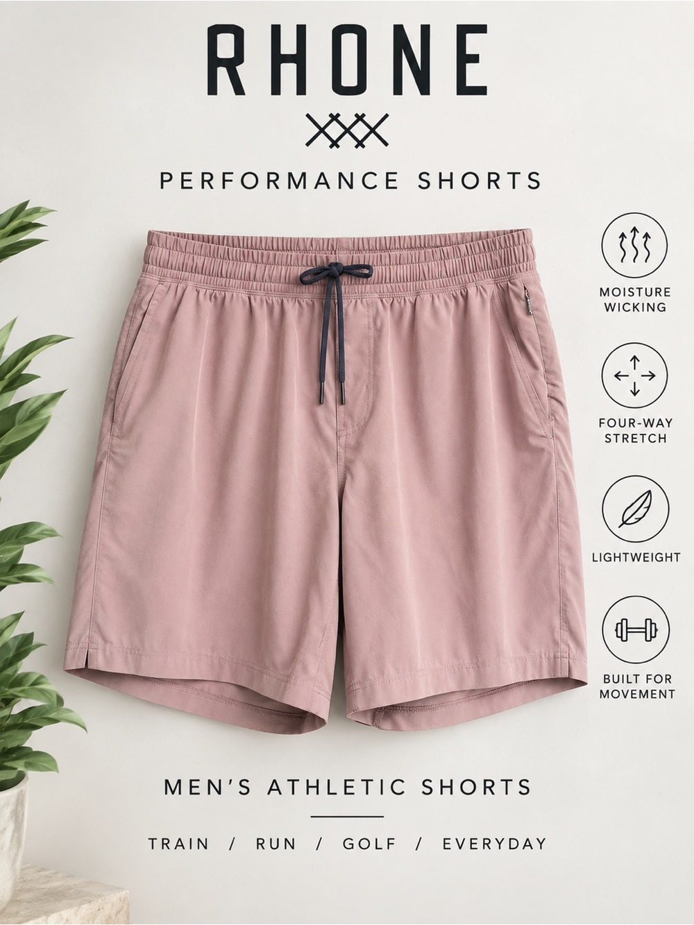 Rhône Men’s Athletic Shorts XL Dusty Mauve 7” Inseam Drawstring - small stain